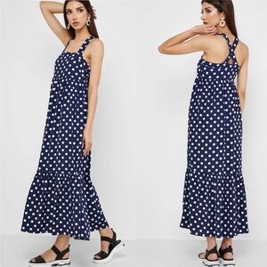 Tuckernuck || English Factory Polka Dot Cross Back Maxi Dress Blue Small NWT